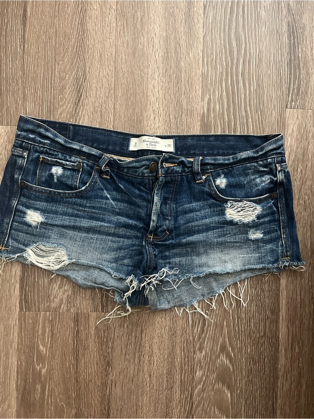 Abercrombie & Fitch Distressed Dark Blue Denim Cutoff Shorts